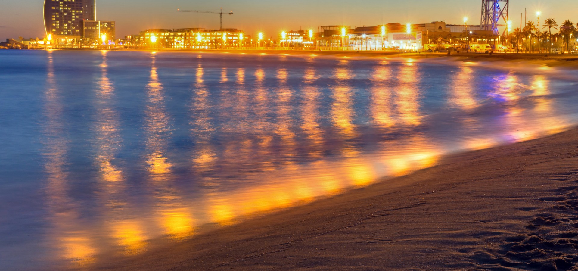 Barcelona beach after sunset